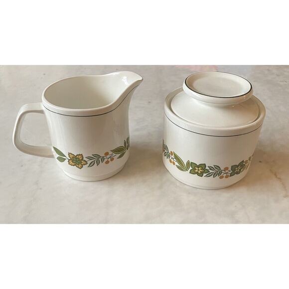 Vintage Studio J & G Meakin MCM Cream & Sugar Set England White Green Retro - Picture 1 of 8